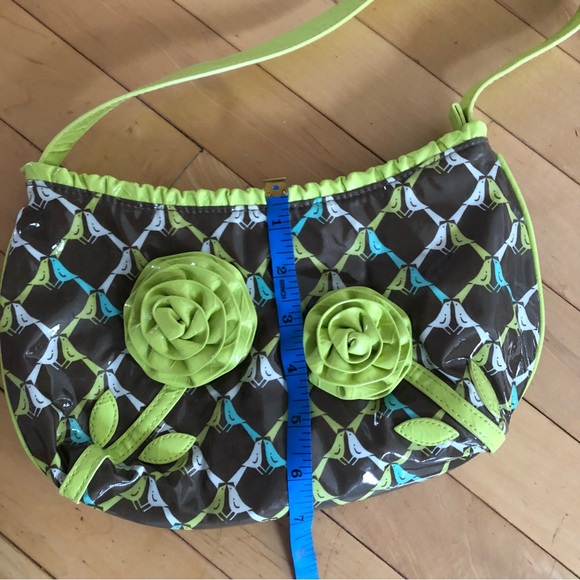 Vera Bradley lime green and brown shoulder bag, vintage style. Vinyl material. - Picture 5 of 5